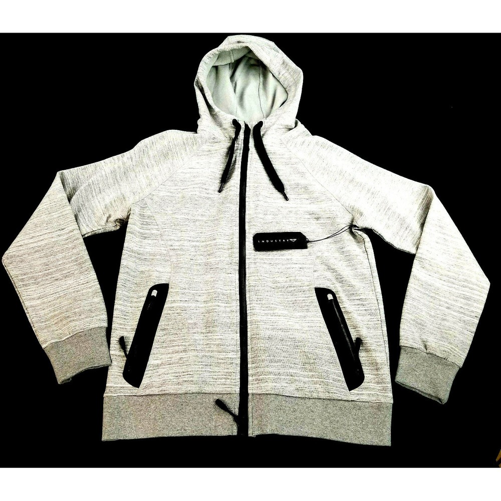 Industry Mens Track Jacket Hoodie Grey Space Dye Full Zip M NEW